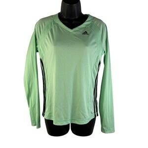 Adidas Women's Size Sm Mint Green Long Sleeve V-Neck Athletic Top Side Stripes